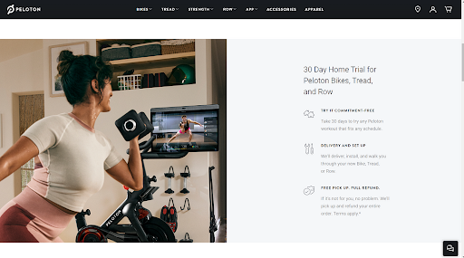 Peloton’s impressive 30-day trial offering Screenshot