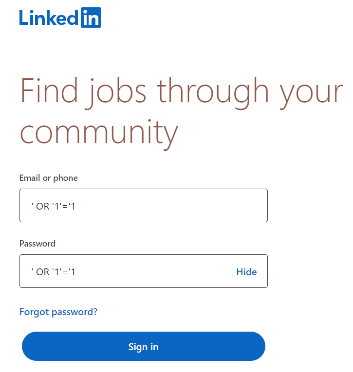linkedin log in screenshot