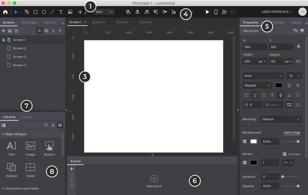 Justinmind software review screenshot showing user interface
