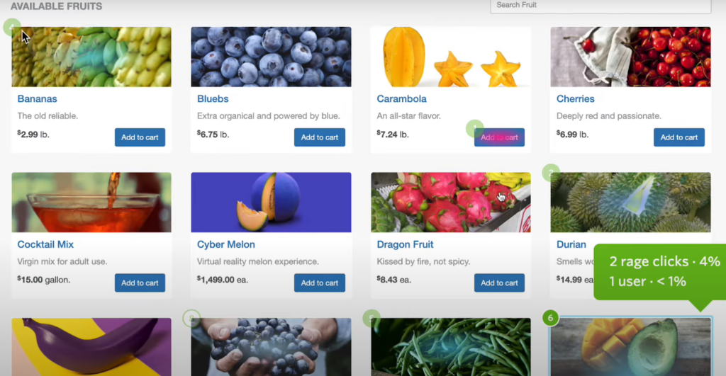 screenshot of e-commerce site selling fruits and veggies