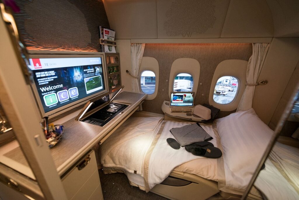 A luxury suite on an Emirates flight.