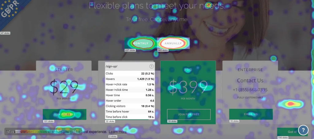 mouseflow screenshot of heatmaps