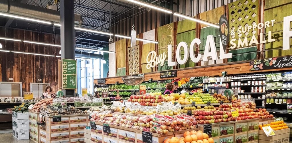 The produce section of a Whole Foods store.