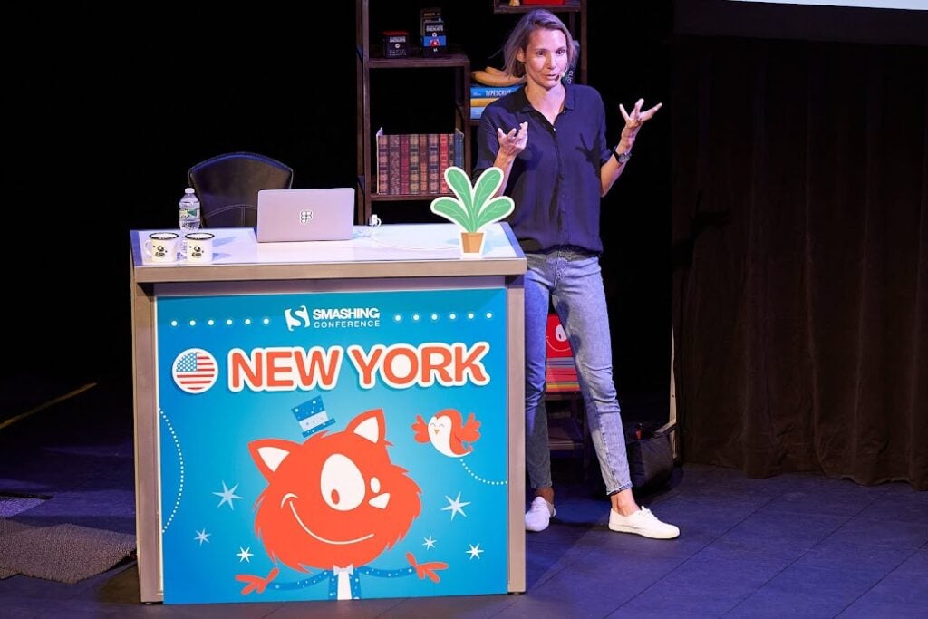 A speaker during the 2022 SmashingConf New York Conference