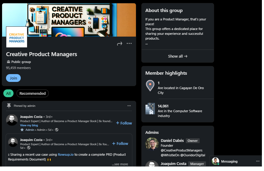 Creative Product Managers LinkedIn group