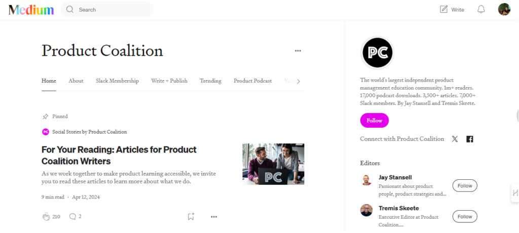 Product Coalition blog on Medium.com