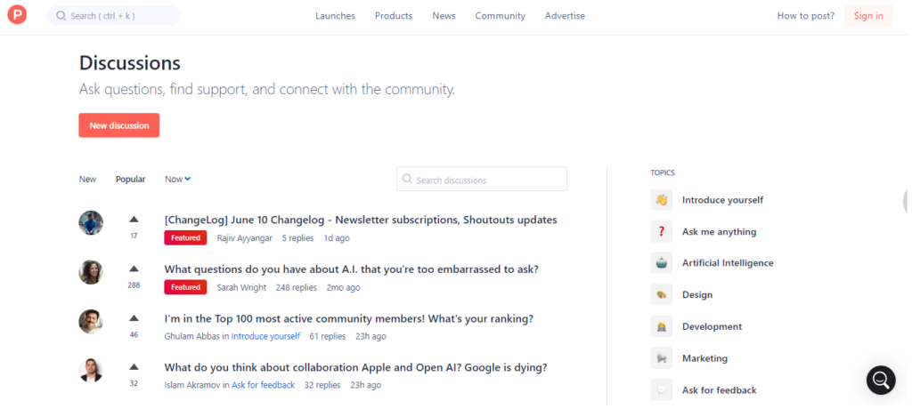 Product Hunt Discussions , a product management community