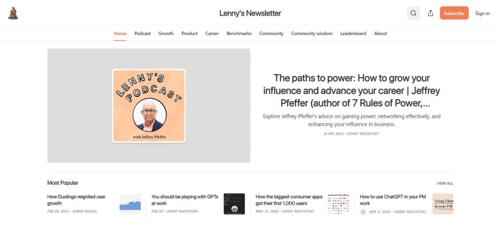 Lenny's Newsletter website