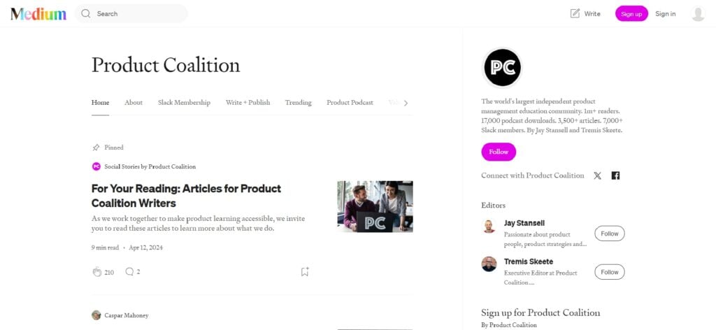 The Product Coalition newsletter website