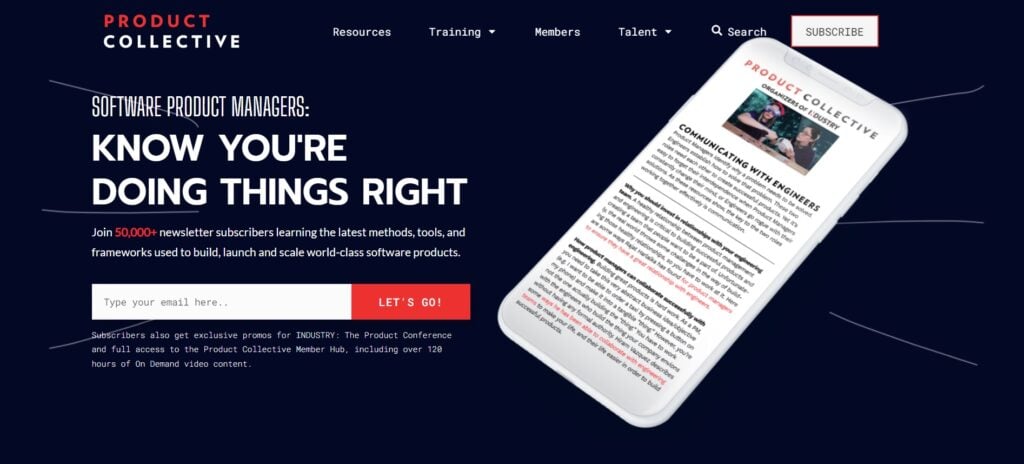 The Product Collective newsletter subscription page