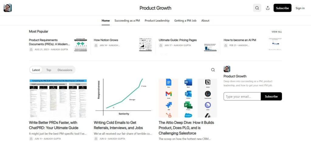 The Product Growth newsletter website