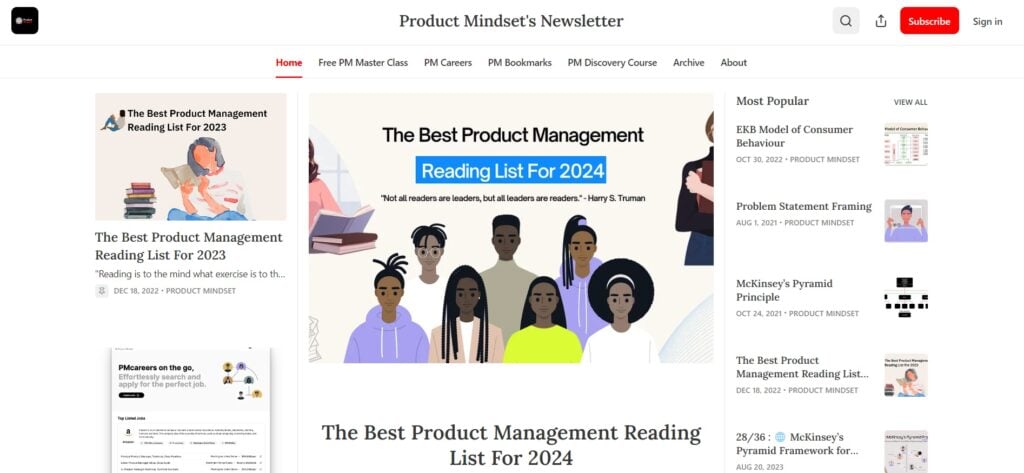 The Product Mindset's Newsletter website