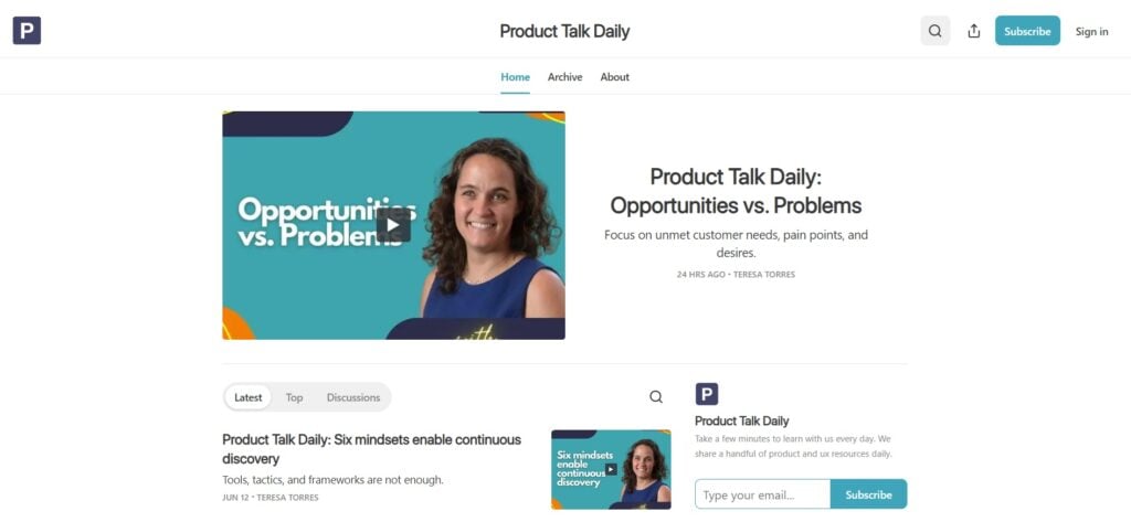 The Product Talk Daily newsletter website
