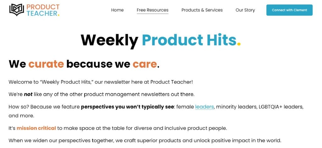 The Weekly Product Hits newsletter subscription page
