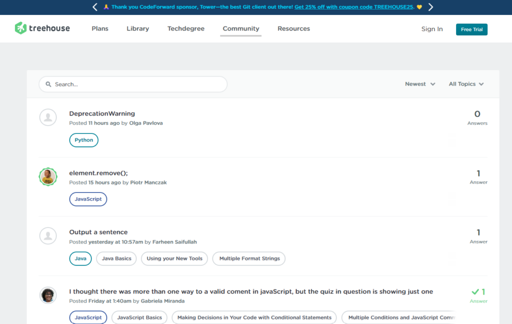 Treehouse Community forum for web design