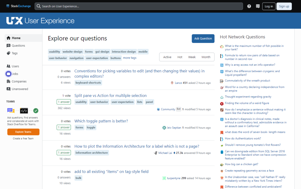 UX Stack Exchange questions
