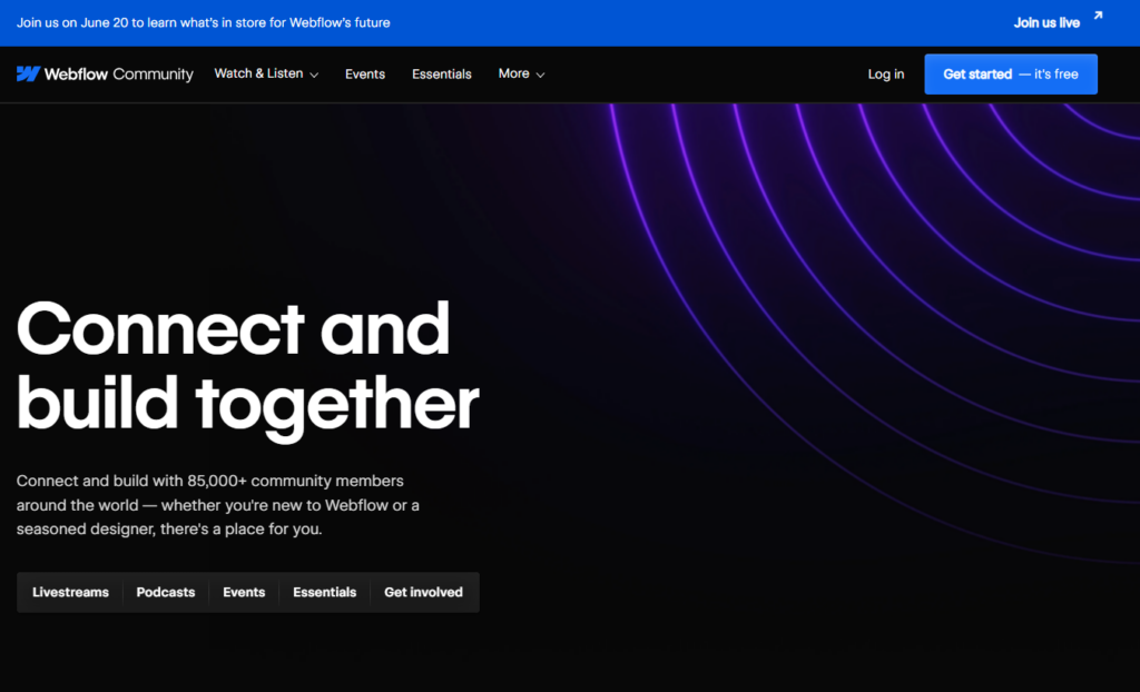 Webflow community landing page