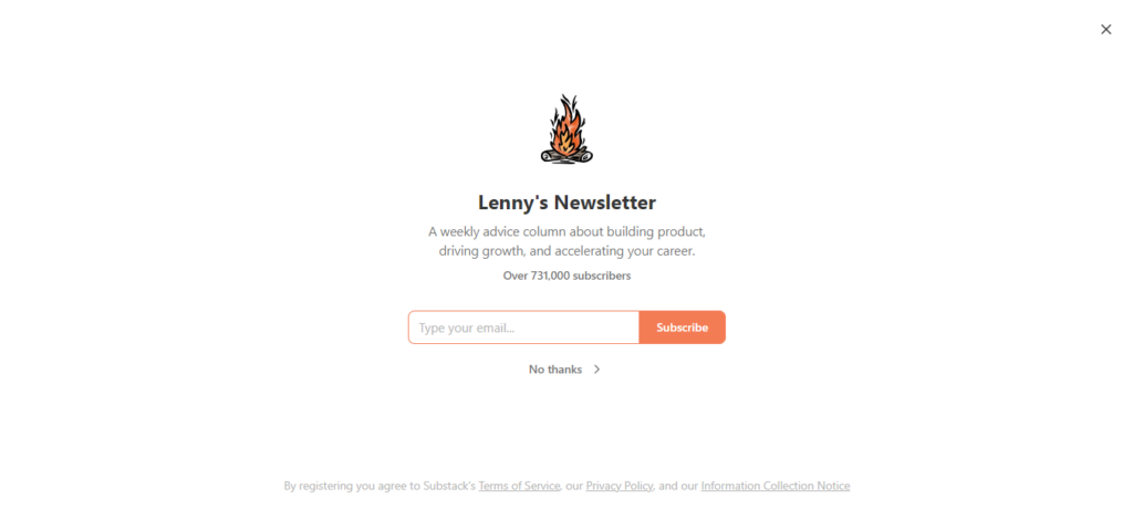 Lenny's newsletter landing page