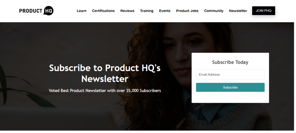 Product Manager HQ newsletter subscription page