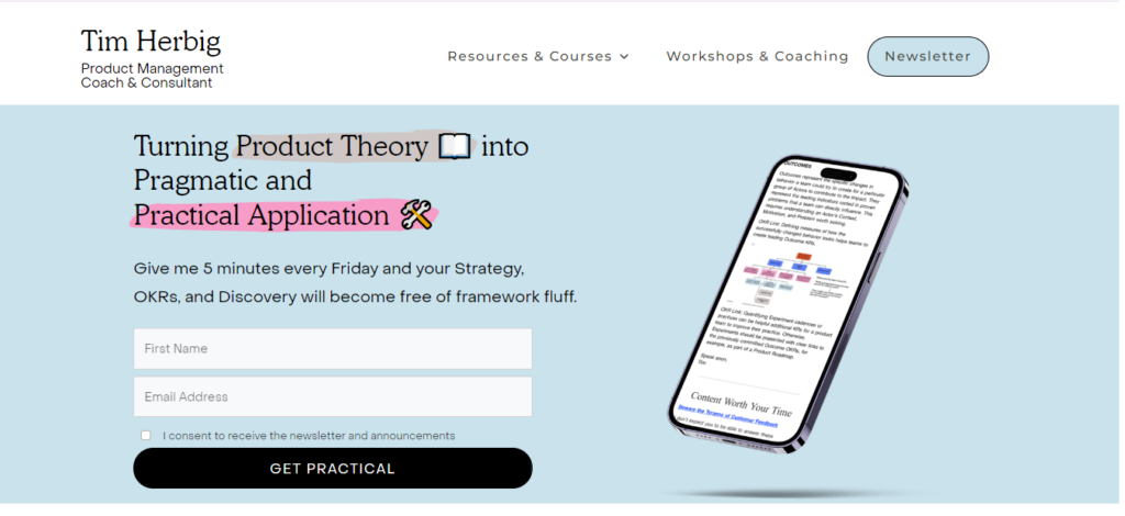 Product Practice newsletter homepage