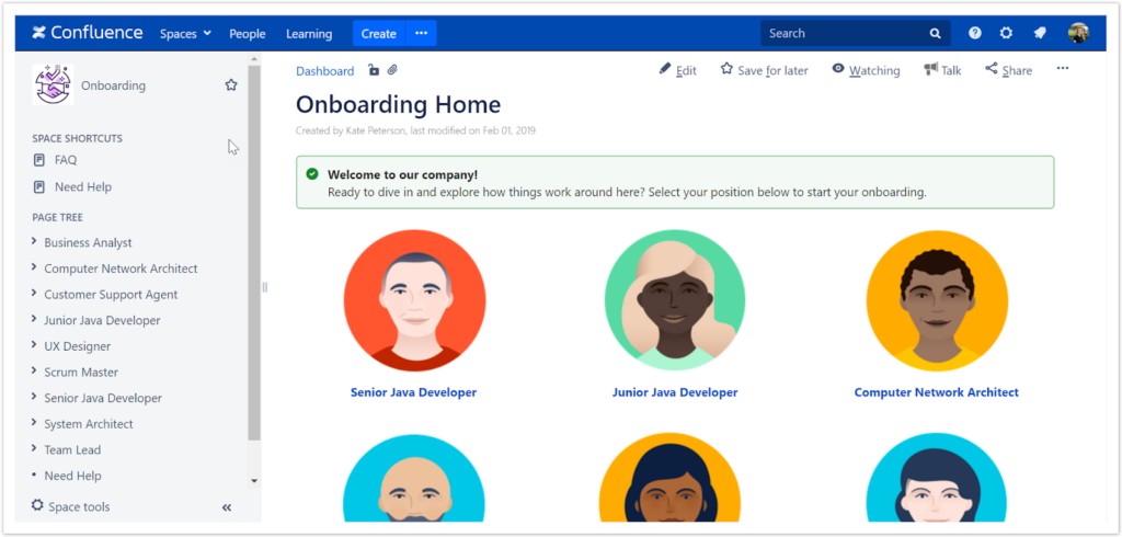 screenshot of confluence onboarding