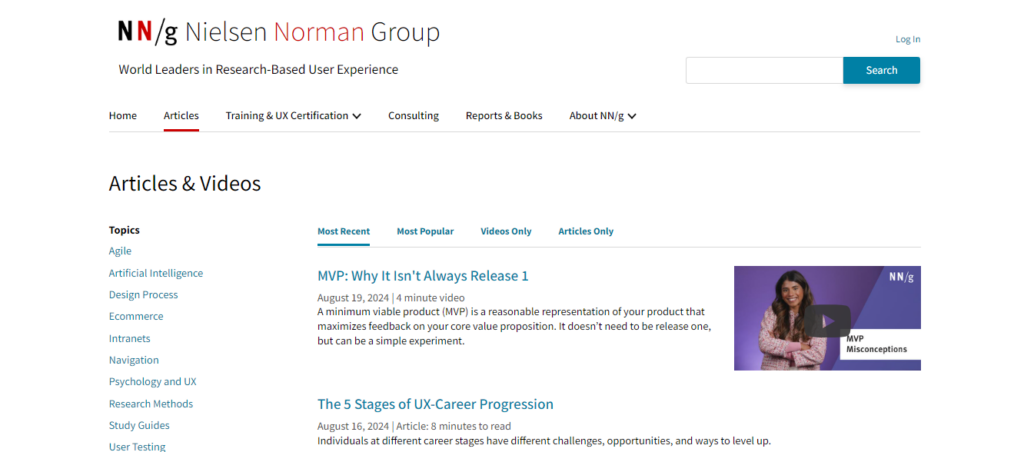 Nielsen Norman Group articles page