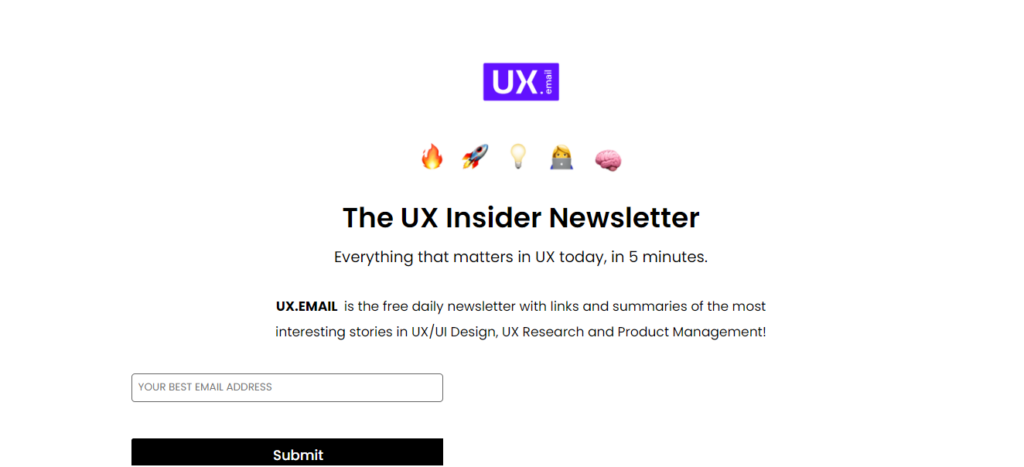 UX Email newsletter landing page