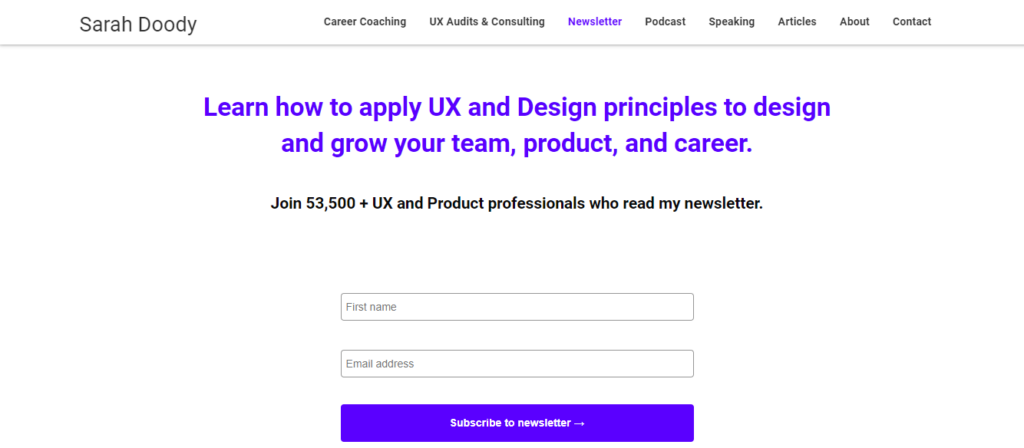 UX Notebook newsletter subscription form