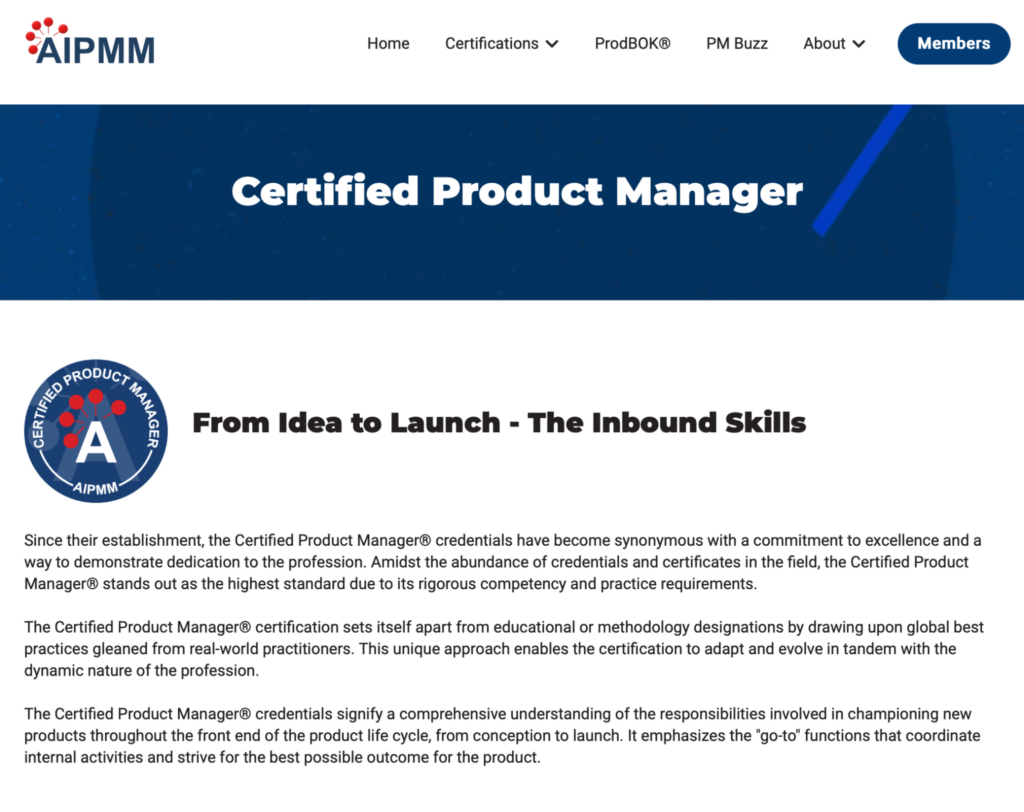 resources for product managers - certified product manager screenshot
