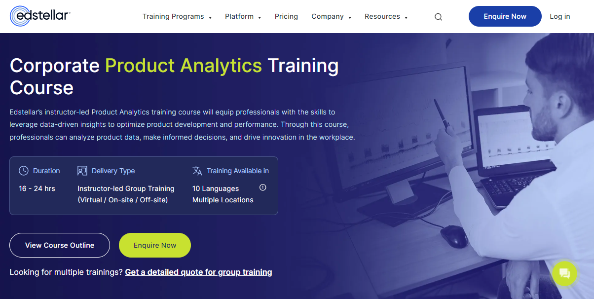 Corporate Product Analytics Training Course landing page