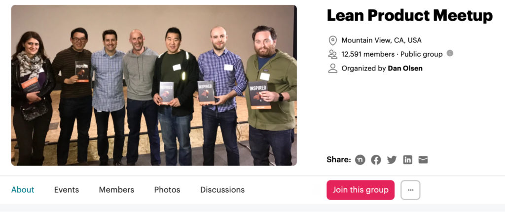 resources for product managers - lean product meetup screenshot