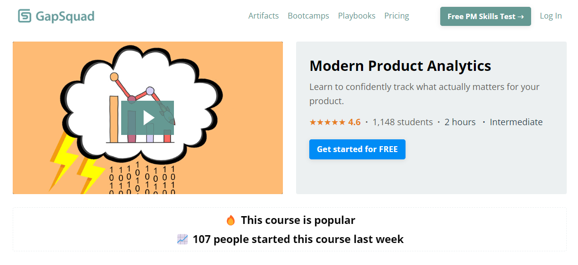 Modern Product Analytics course landing page