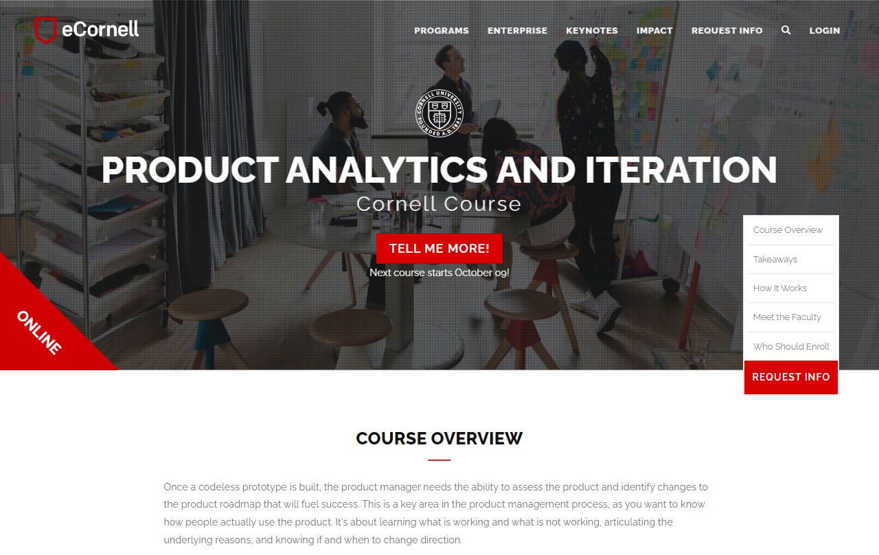 Product Analytics and Iteration course landing page