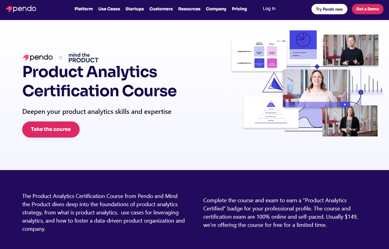 Product Analytics Certification Course landing page