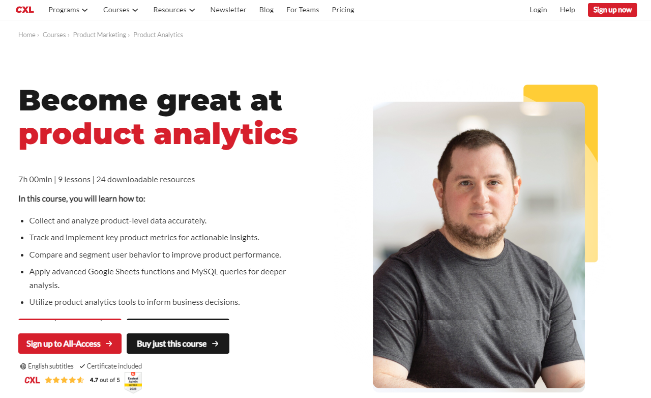 Product Analytics course landing page
