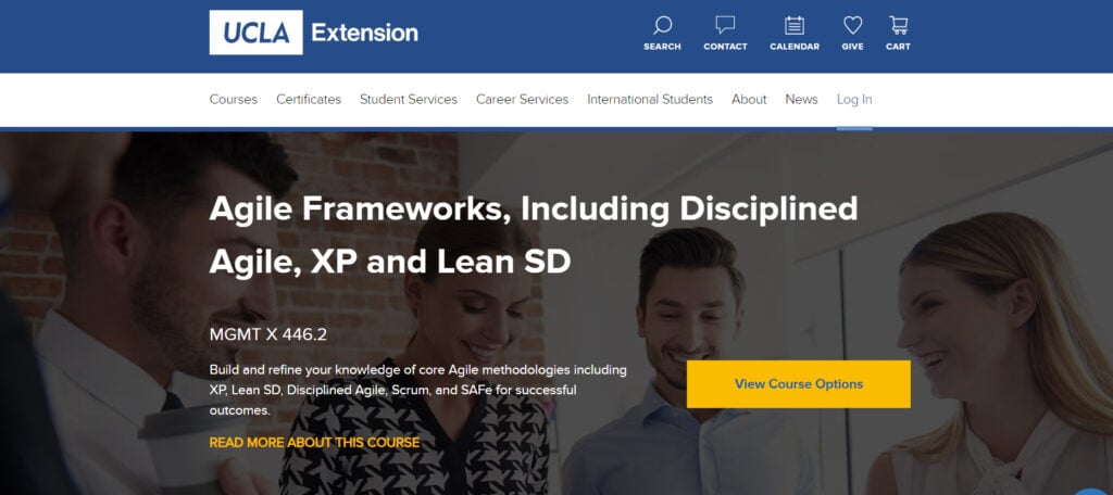 Agile Frameworks, Including Disciplined Agile, XP and Lean SD course website screenshot