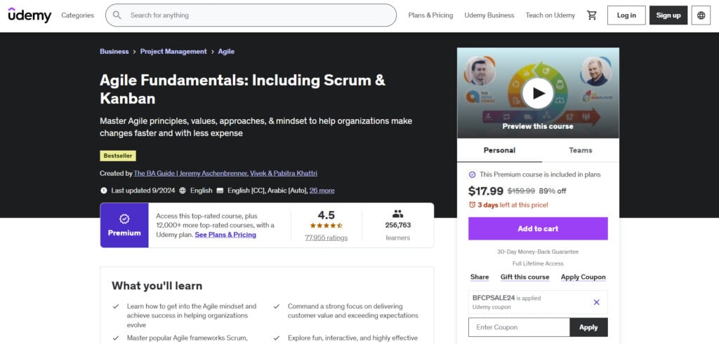 Agile Fundamentals: Including Scrum & Kanban course page screenshot