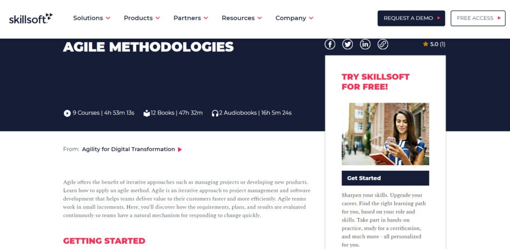 Agile Methodologies course website page screenshot