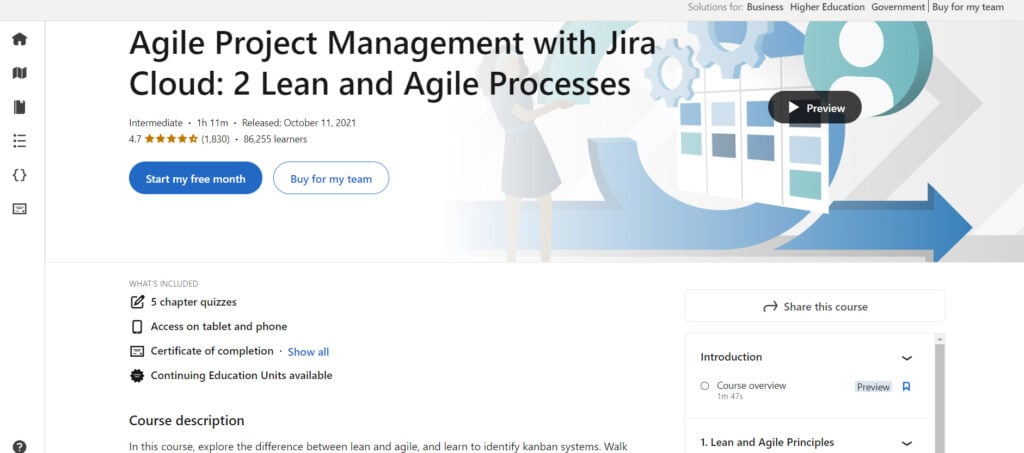Agile Project Management with Jira Cloud course page screenshot