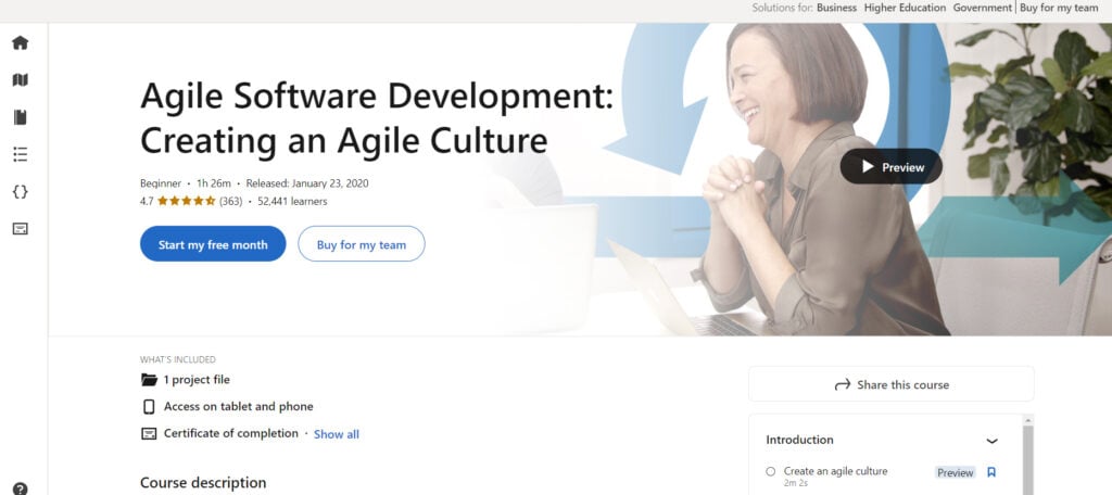 Agile Software Development course landing page screenshot