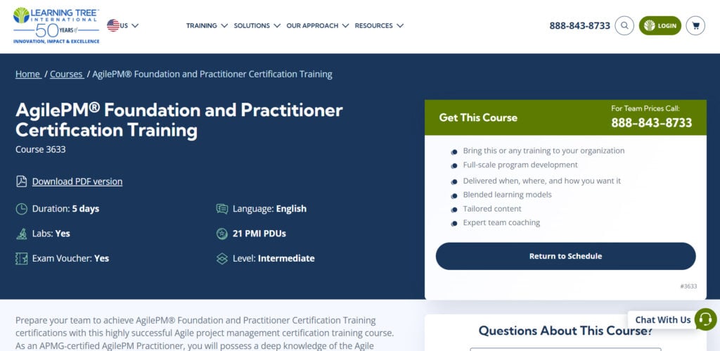 AgilePM Foundation and Practitioner Certification Training website page screenshot