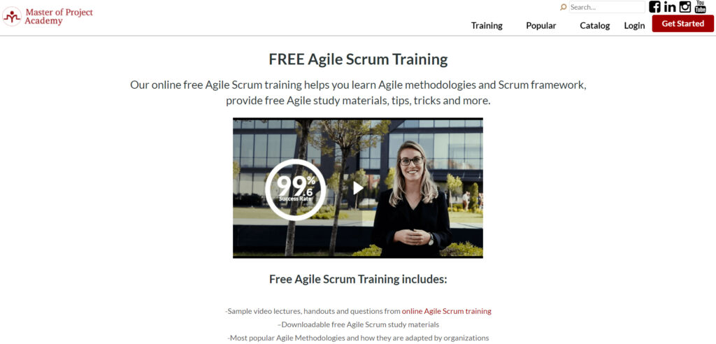 FREE Agile Scrum Training webpage screenshot