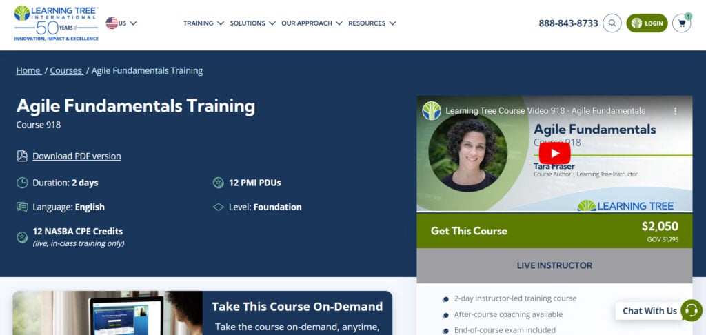The Agile Fundamentals Training course landing page screenshot