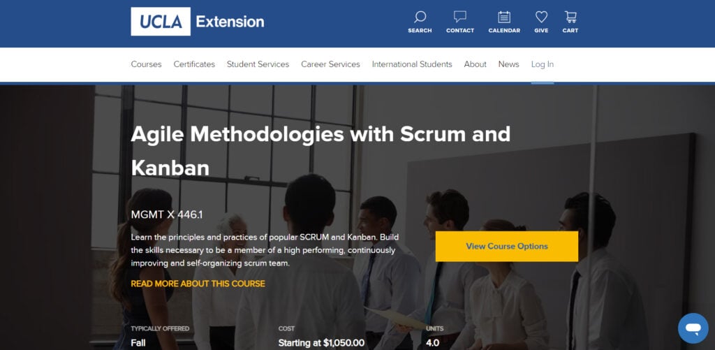 Agile Methodologies with Scrum and Kanban course webpage screenshot