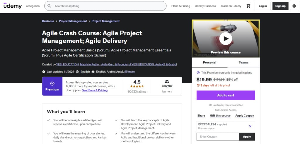 Agile Crash Course page screenshot