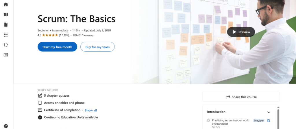Screenshot of the Scrum: The Basics course page
