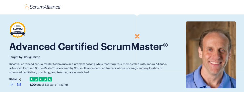 Screenshot of the Advanced Certified ScrumMaster course website page
