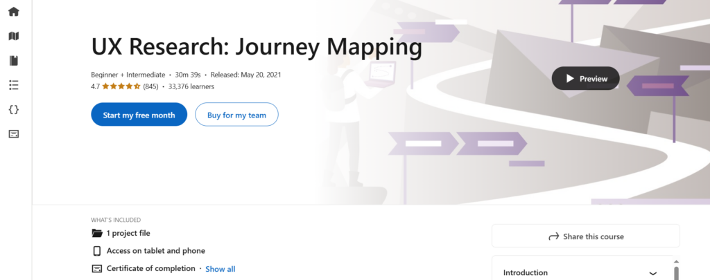 Screenshot of The UX Research: Journey Mapping course page