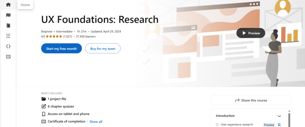 The UX Foundations: Research course page screenshot