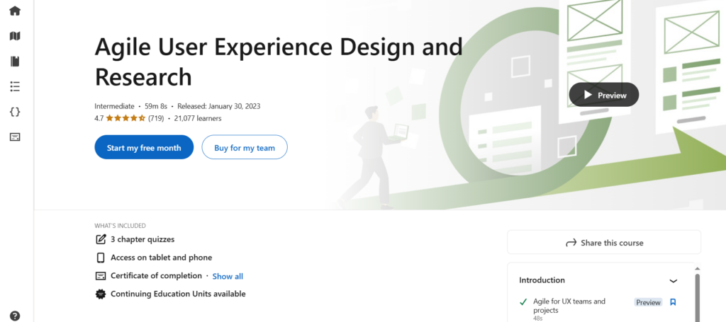 The Agile User Experience Design and Research course landing page screenshot
